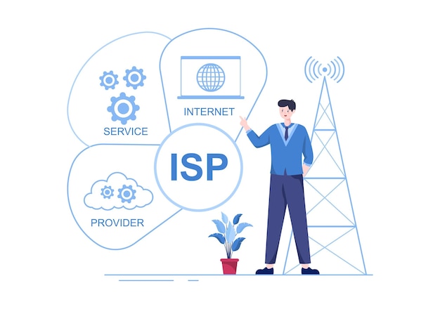 Vector isp of internet service provider illustratie met trefwoorden en pictogrammen voor intranettoegang secure