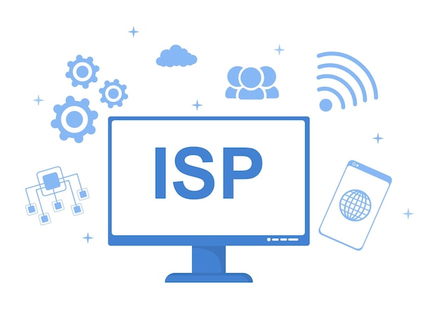 Vector isp of internet service provider illustratie met trefwoorden en pictogrammen voor intranettoegang secure