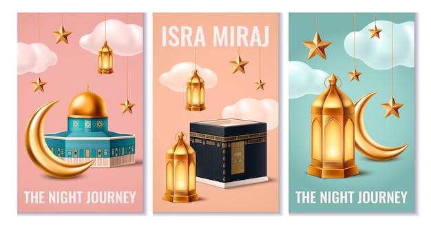 Isra miraj cards in realistic style