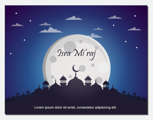 Isra miraj day greeting background design big moon at night