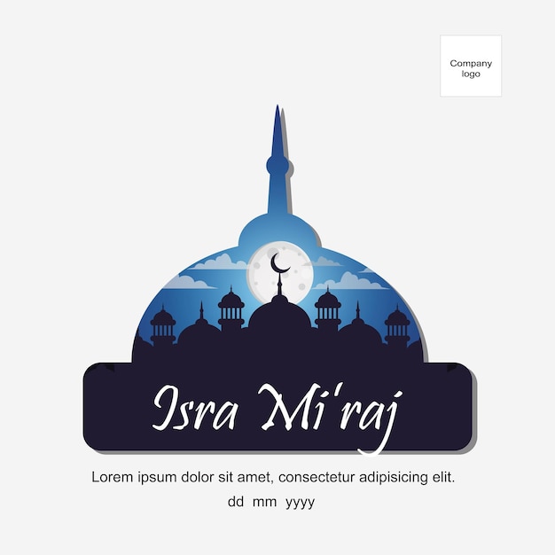Isra miraj day greeting design at night white background