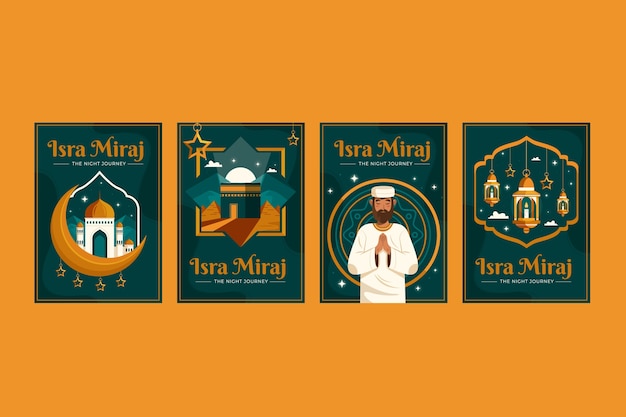 Вектор isra miraj плоский набор карточек для мультфильмов