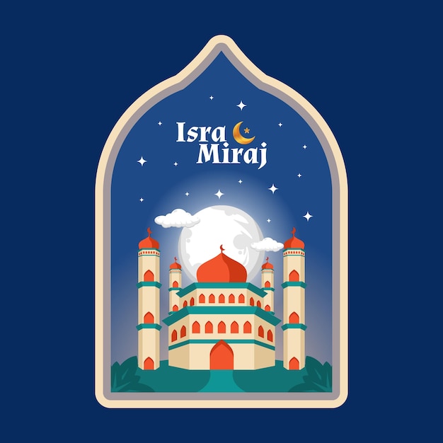 Isra miraj greeting card mousqe illustration vector design