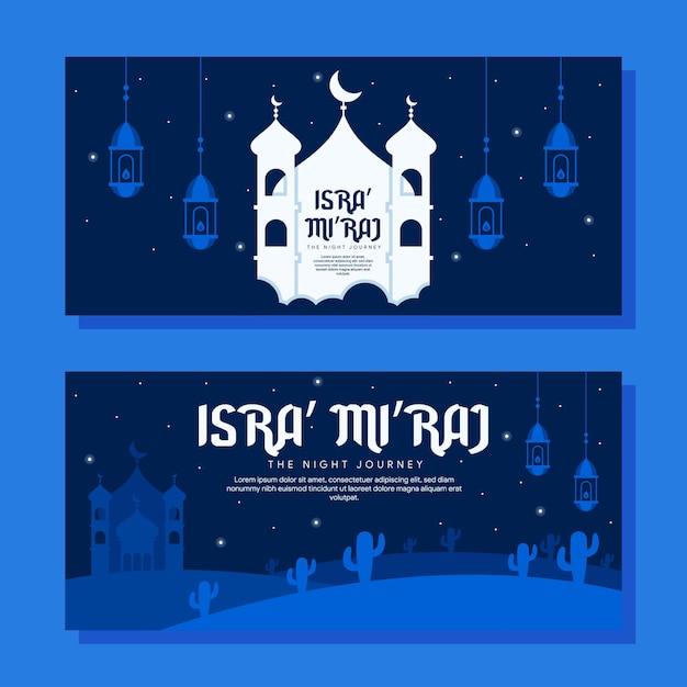 평면 디자인의 isra miraj 가로 배너 그림