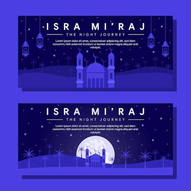 иллюстрация горизонтального баннера isra miraj в плоском дизайне