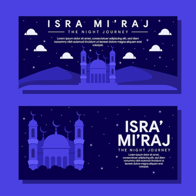 Иллюстрация горизонтального баннера isra miraj в плоском дизайне