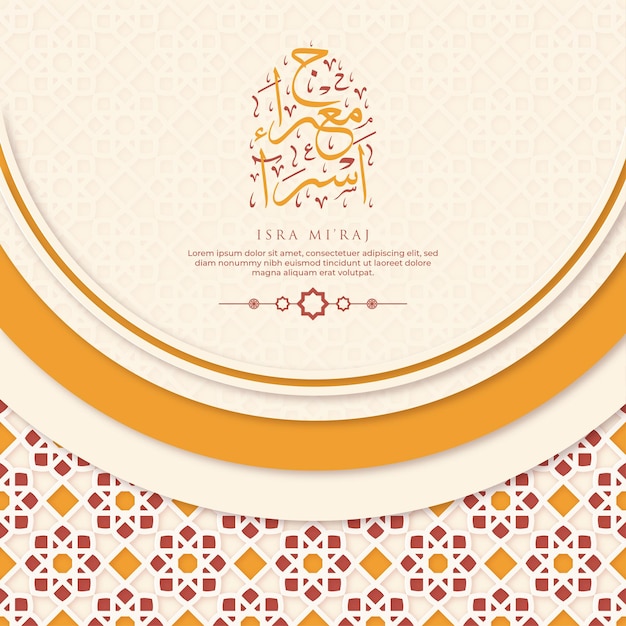 Isra miraj-wenskaart met kalligrafie en ornament premium vector