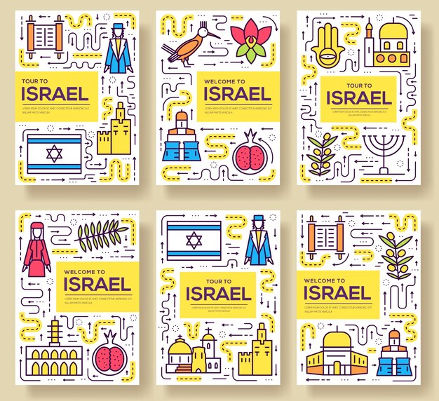 Israel  brochure cards thin line set