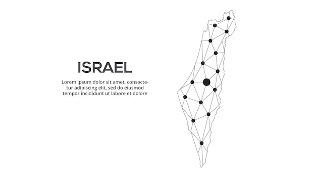 Israël communicatienetwerk kaart vector afbeelding van een laag poly globale kaart met stadslichten kaart in de vorm van lijnen en punten