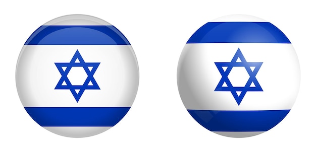 Vector israel flag under 3d dome button and on glossy sphere / ball.