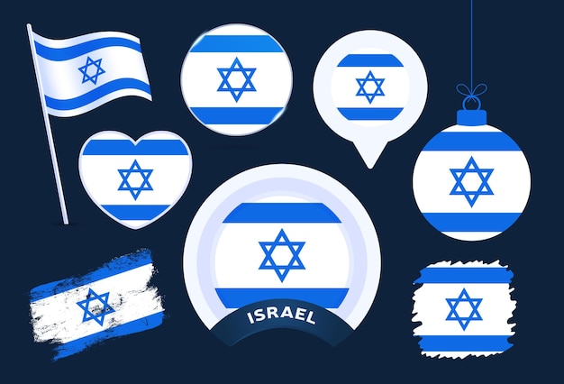 Вектор Векторная коллекция флаг израиля. большой набор элементов дизайна национального флага в различных формах для государственных и национальных праздников в плоском стиле.