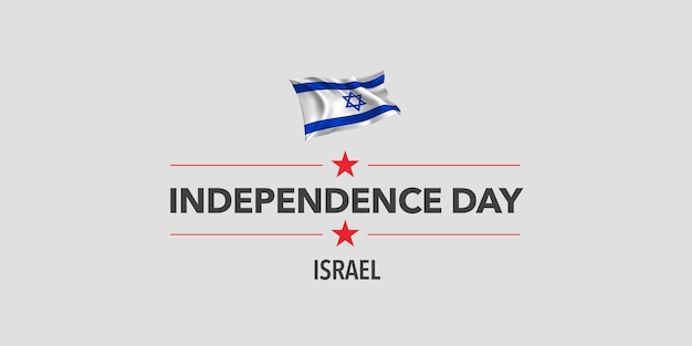 Vettore biglietto di auguri per il giorno dell'indipendenza di israele, banner, illustrazione vettoriale. elemento di design per le vacanze israeliane con bandiera sventolante come simbolo di indipendenza