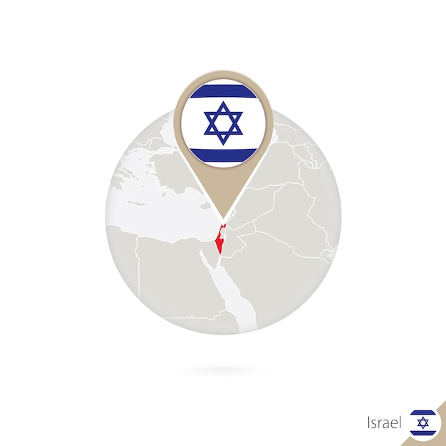 Israel map and flag in circle. map of israel, israel flag pin. map of israel in the style of the globe. vector illustration.