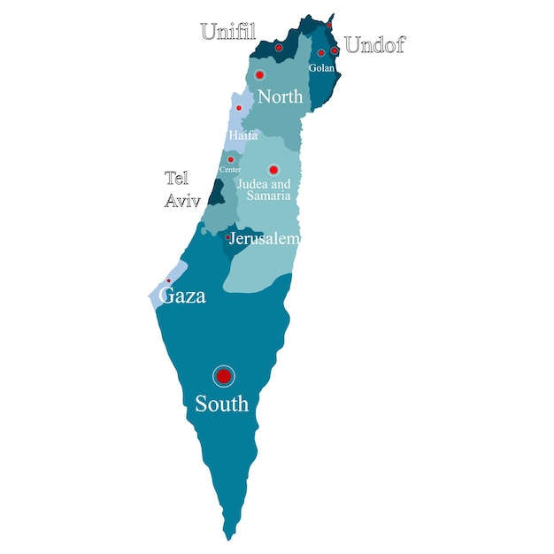 벡터 흰색 배경에 영역이 있는 이스라엘 지도