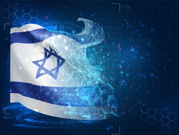 Israel vector flag virtual abstract 3D object from triangular polygons on a blue background