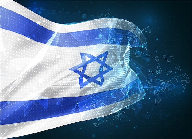 Israel,  vector flag, virtual abstract 3D object from triangular polygons on a blue background