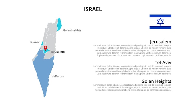 Modello di infografica mappa vettoriale di israele diviso per stati, regioni o province presentazione della diapositiva