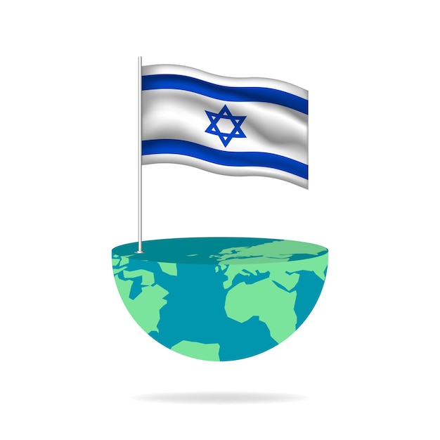 Israël vlaggenmast op wereldbol. Vlag zwaaien over de hele wereld. Eenvoudig bewerken en vectoren in groepen.