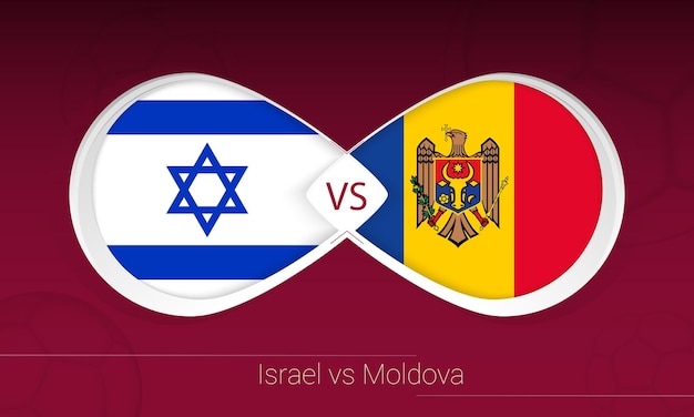 Israel vs moldova in football competition, group f. versus icon on football background.