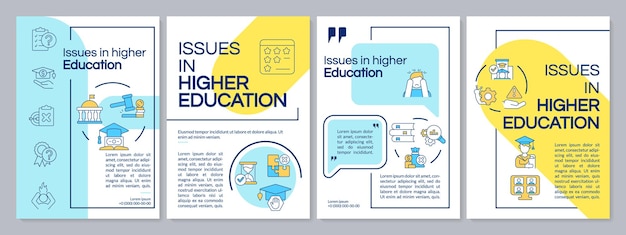 Vector issues in higher education blue and yellow brochure template