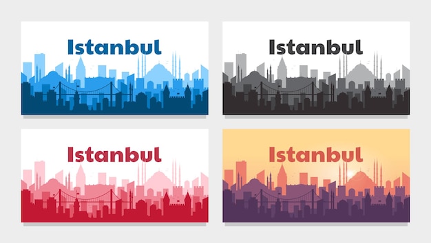 Istanboel turkije-concept. silhouet van de stad istanbul. 4 illustratiemogelijkheden met een titel.