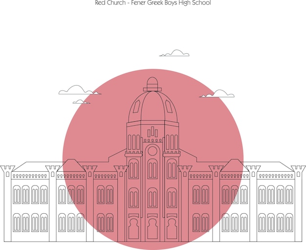 Istanbul red church fener greek high school illustration work