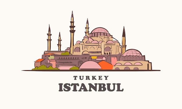 Vector istanbul skyline, turkey drawn sketch city illustration