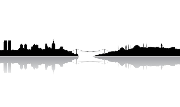 Vector istanbul skyline van silhouet met reflectie