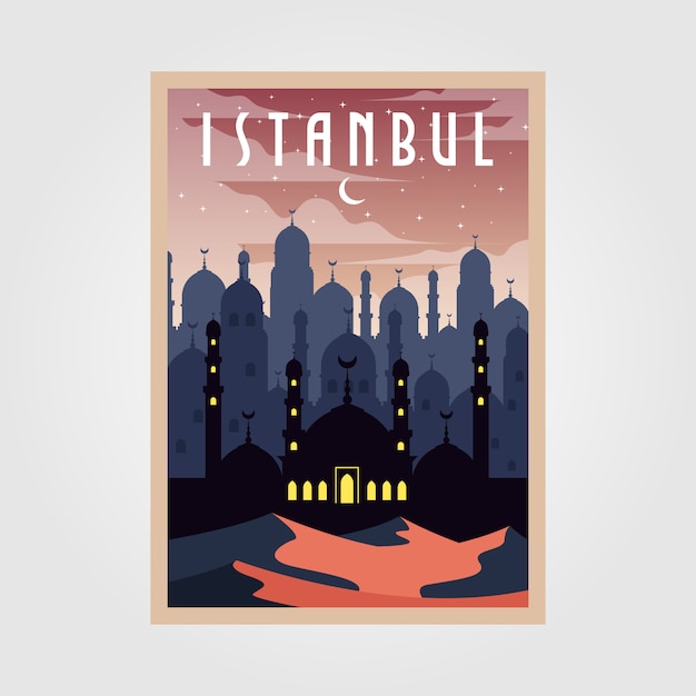 Istanbul turchia poster vintage illustration design