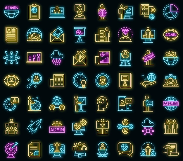 Vector it administrator icons set. outline set of it administrator vector icons neon color on black