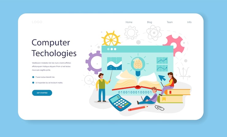 Vector it education web banner or landing page. student write software and create code for computer. coding script for project and app. digital technology for website interface. vector illustration.