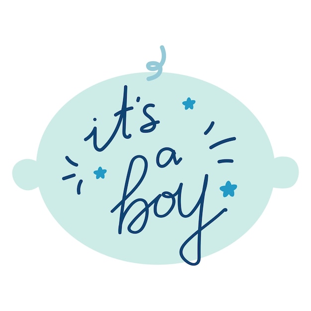 It is a boy lettering hand drawn text in baby face silhouette