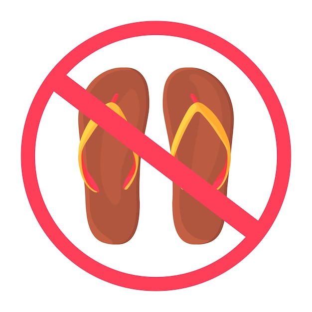 It is forbidden to enter with shoes Cartoon style summer slate sandals crossed out in red No shoes Take off your shoes before entering