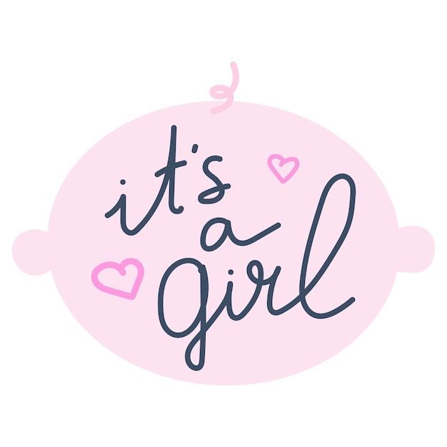 Vector it is a girl lettering hand drawn text in baby face silhouette