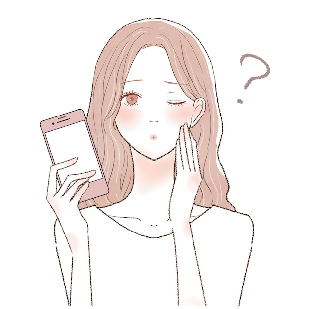 It is a woman who has a smartphone and has doubts.