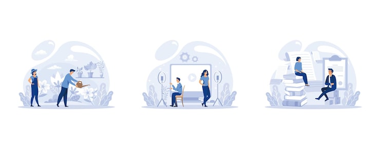 Вектор набор ит-профессии. программист пишет программное обеспечение и создает код для компьютера. скрипт кодирования для проекта