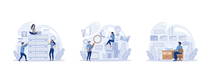 Vector it 직업 집합입니다. 프로그래머는 소프트웨어를 작성하고 컴퓨터용 코드를 만듭니다. 프로젝트용 코딩 스크립트