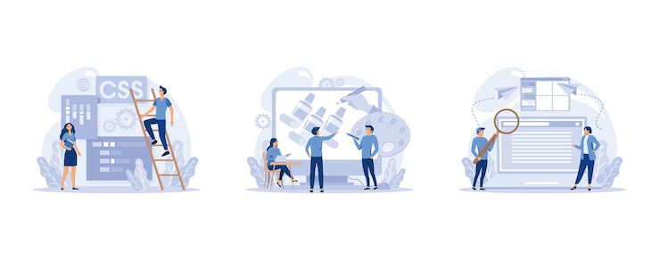 Vector it profession set. programmer write software and create code for computer. coding script for project