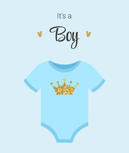 Вектор Приглашение на детский душ для мальчика с синим боди шаблон поздравительной открытки для новорожденного мальчика