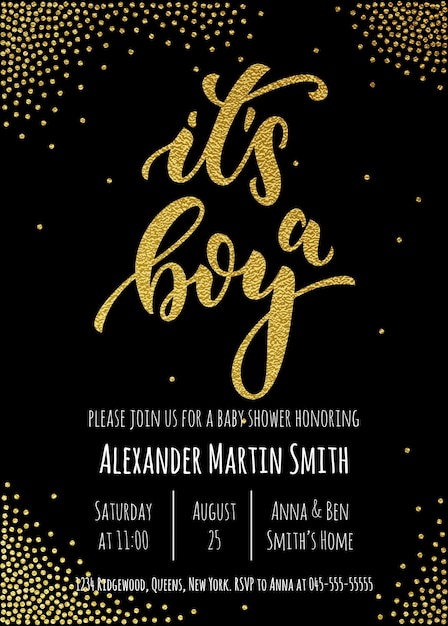 Vector it's a boy invitation party card golden template