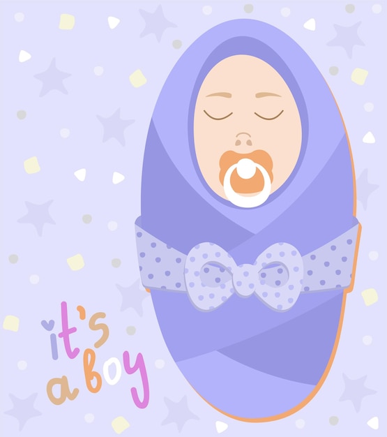 It's a boy Newborn baby in blue blanket with pacifier