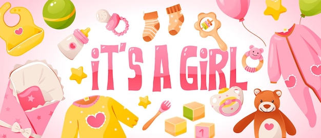 It's a girl Baby girl shower banner or greeting card Items for newborn baby care