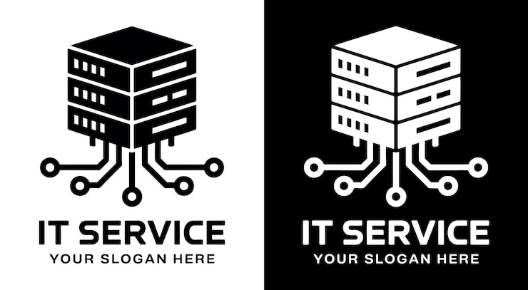 वेक्टर it services logo bold black server circuit for tech solutions