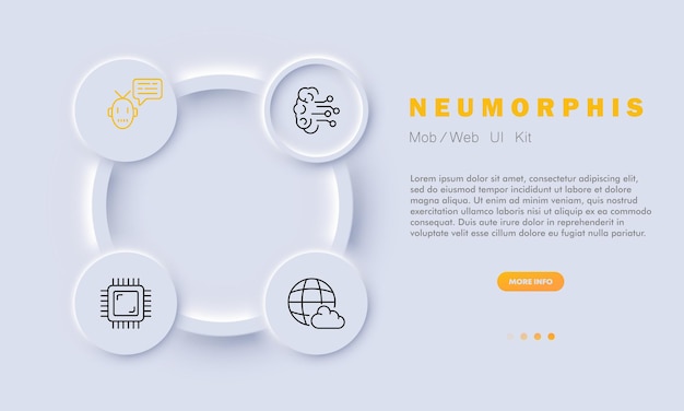 Icona del set it virtualizzazione processore di archiviazione cloud robot neurosistemi robot di intelligenza artificiale concetto di configurazione stile neomorfismo icona della linea vettoriale per il business e la pubblicità