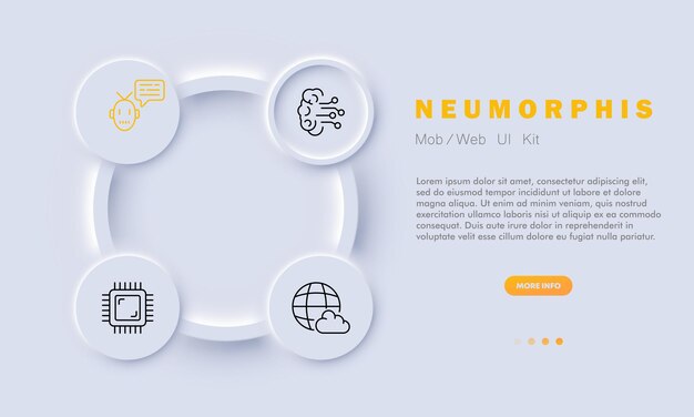IT set icoon virtualisatie cloud opslag processor robot neurosystemen kunstmatige intelligentie robot configuratie concept neomorfisme stijl Vector lijn pictogram voor Business en reclame
