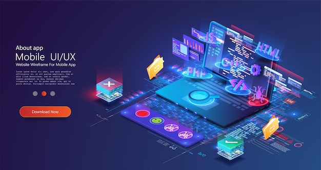 it software application testing quality assurance qa bug fixing creation digital software mobile desktop platforms process optimization debugging program or code modern blueneon illustration