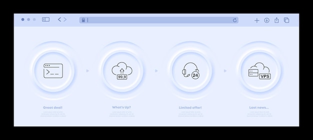It テクノロジー クラウド ストレージ ダウンロード情報ストレージ サポート サービス ホットライン ウェブサイト ブラウザー インターネット コンセプト ネオモーフィズム ウェブサイト インターフェイス ビジネスと広告のベクトル線アイコン