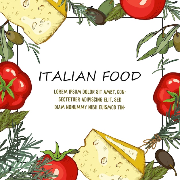 Italiaans eten banner of kaart mockup voor voedsel vectorillustratie geïsoleerd op wit