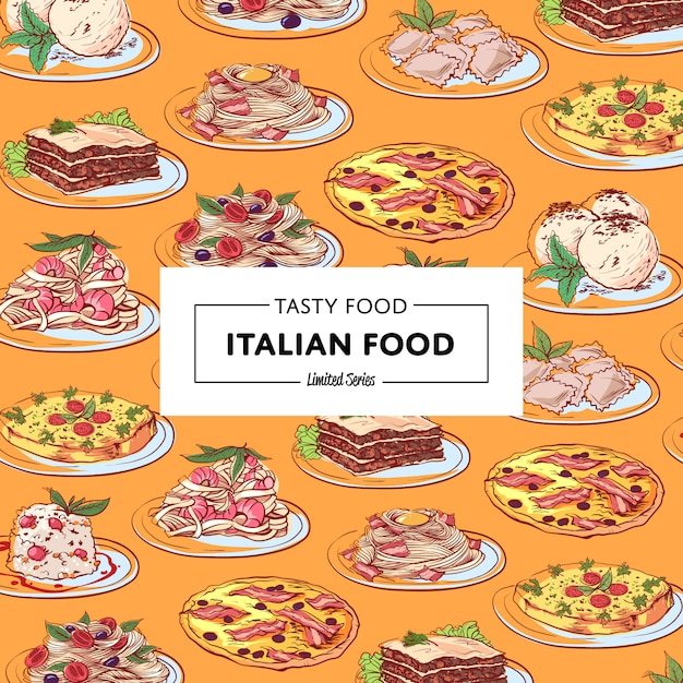 Italiaans eten poster met gerechten uit de nationale keuken