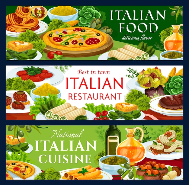 Italiaans eten restaurant traditionele gerechten banners